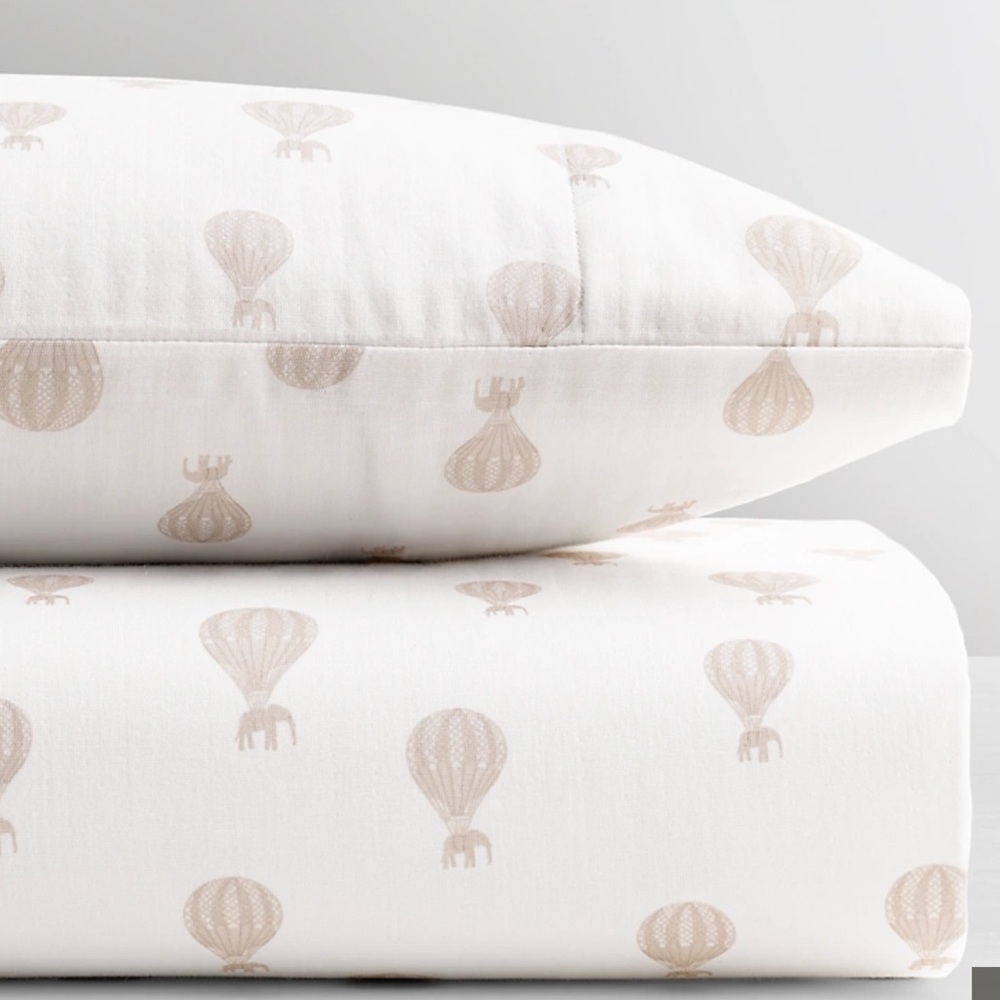 Restoration Hardware White Pink Floating Elephant Hot Air Balloon Pillow Case